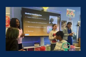 students presenting information to other students